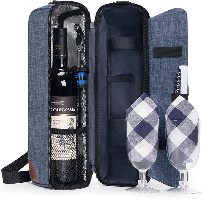 ALLCAMP Wine Tote Bag with Cooler Compartment，Picnic Set Carrying Two Sets of by ALLCAMPOUTDOORGEAR