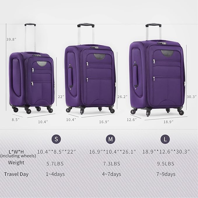 Merax Softside Luggage Set Softshell Lightweight 3 Piece Spinner Suitcase 22" - Image 7