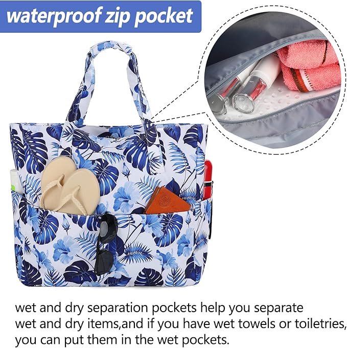 LEDAOU Large Beach Tote Bag Women Waterproof Sandproof Zipper Beach Tote Bag - Image 7