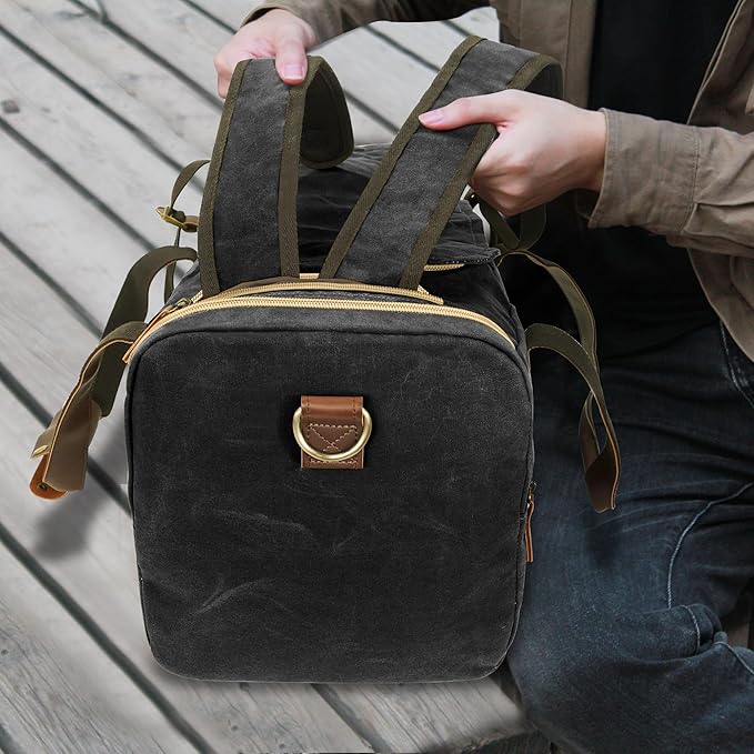 60L Duffle Bag for Men, Nomad Waxed Canvas Travel Duffel Bag Vintage Genuine - Image 7