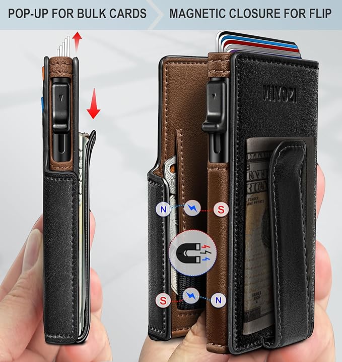 Men Wallet, with Money Clip Coins Pocket ID Window, Slim Front Pocket RFID - Image 3
