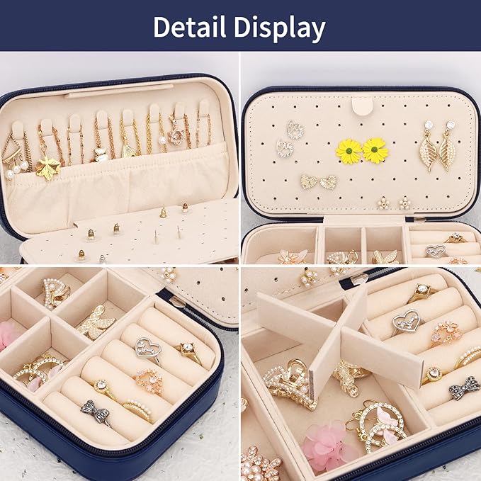 DesignSter Travel Jewelry Box, PU Leather Portable Jewelry Case, Small Jewelry - Image 3