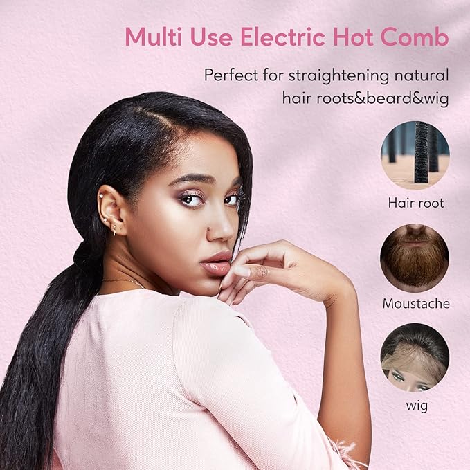 Hot Comb Electric by Terviiix, Pressing Combs for Natural Black Hair, Wigs & Beard, Anti-Scald Straightening Comb with Keratin & Argan Oil Infused Teeth, Temperatures Adjustable, 60 Min Auto Shut Off