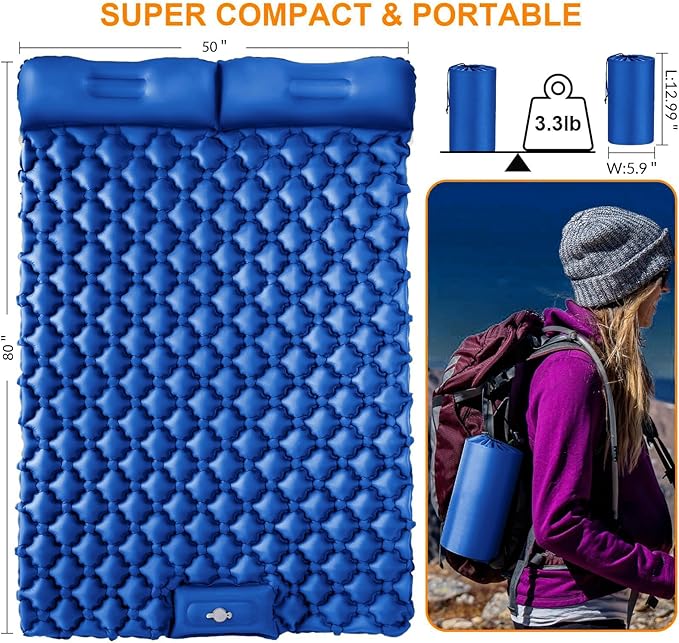 Double Sleeping Pad, Ultralight 4" Extra-Thick Self Inflating Sleeping Mat - Image 4