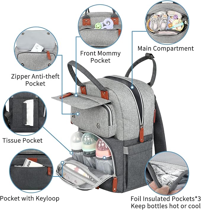 Diaper Bag Backpack, Baby Bag for Boys Girls, Large Diaper Backpack Travel - Image 3
