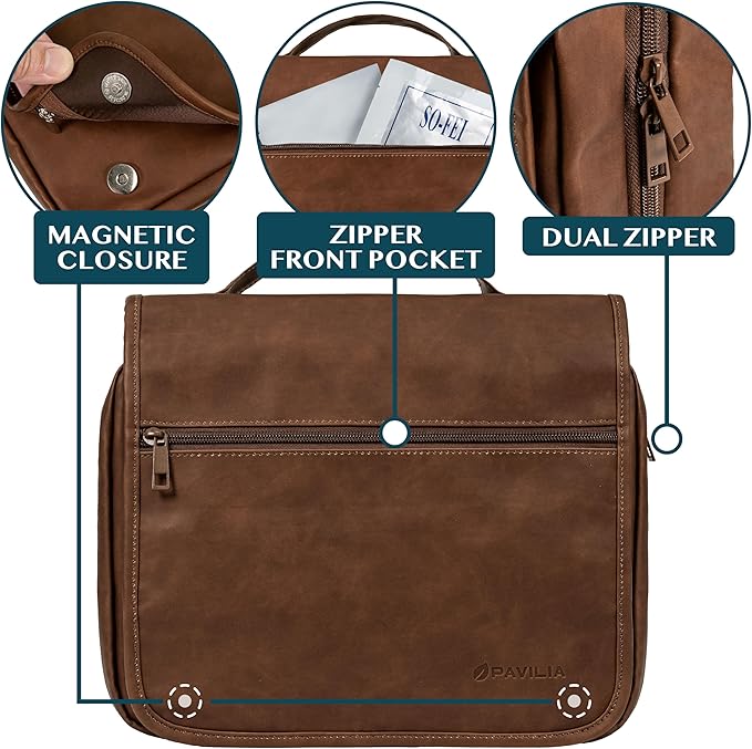 PAVILIA Hanging Toiletry Bag Women Men, Foldable Cosmetic Organizer Travel Bag - Image 3