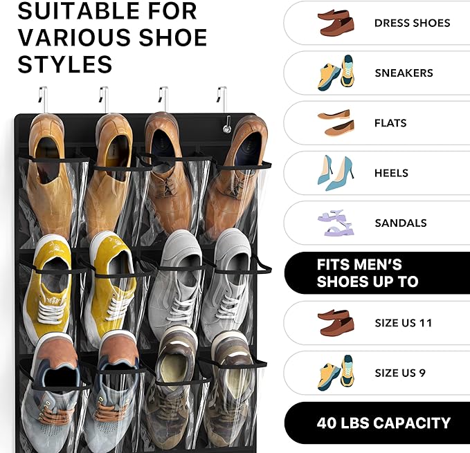 Simple Houseware 24 Pockets Large Clear Pockets Over The Door Hanging Shoe - Image 3