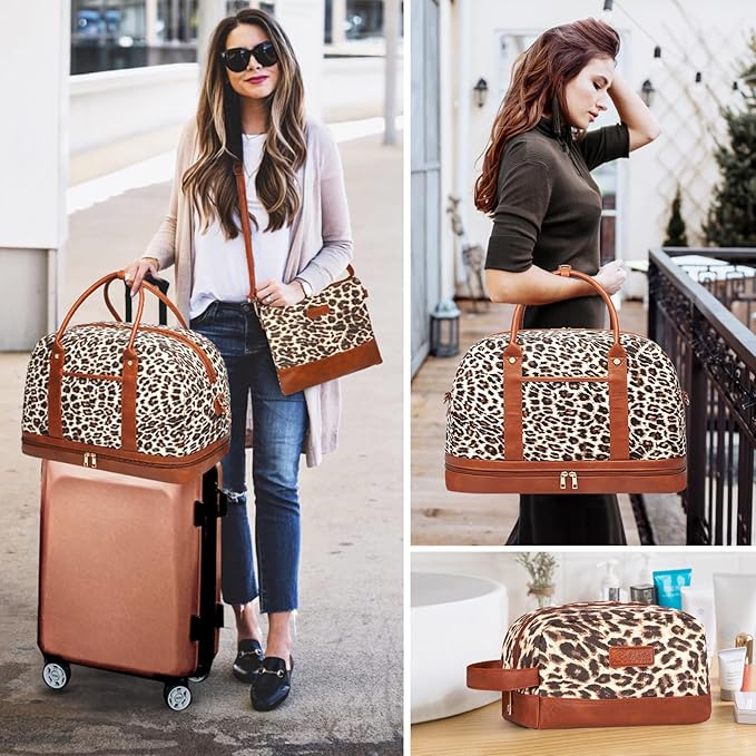 Weekender Bag for Women Canvas Overnight Bag Large Travel Tote Bag Carry on - Image 2