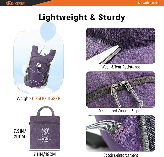 SKYSPER 15L/20L Foldable Hiking Backpack Lightweight Packable Travel Daypack - Image 3