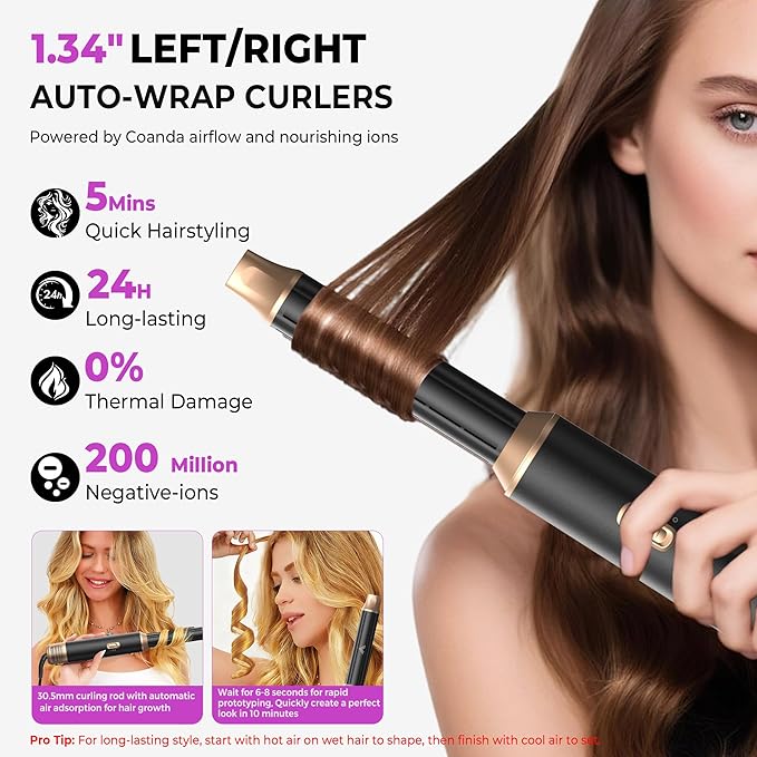 UKliss 5 in 1 Hair Styler & Blow Dryer Brush, Upgraded Detachable Hair Dryer Brush with Negative Ion, Air Curling Wrap for Drying, Curling, Straightening & Volumizing, Styling Tools for All Hair Types
