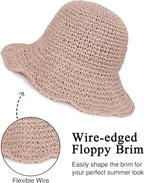 Womens Wide Brim Straw Sun Hat Foldable Floppy Crochet Beach Hat - Image 4