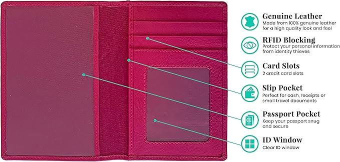 Personalized Monogrammed Bright Pink Leather RFID Passport Wallet - Image 2