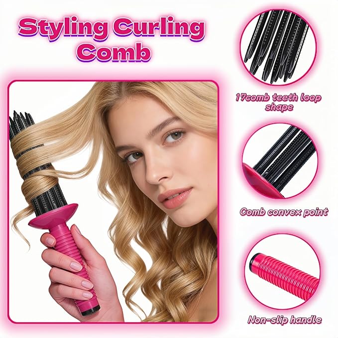 Volumizing Hair Brush, Heat Resistant Curling & Blowout Brush with 17 Anti-Slip Teeth for Smooth, Bouncy Curls - Salon Quality at Home, Gentle on All Hair Types
