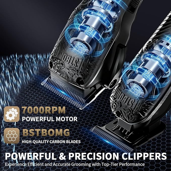 Professional Cordless Mens Hair Clippers & Beard Trimmer Kits & Sets,Metal Hair Clippers Cutting Grooming Kit with Long Battery Life for Family Barber Use (Black)