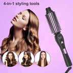 VAV 3 in 1 Styling Tool Curling Iron & Hair Straightener Brush 2 Heat Settings Anti-Scald Ceramic Heated Hair Styling Brush for Natural Straight