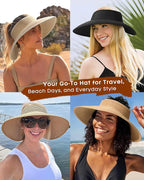 Womens Sun Visor Hats Wide Brim Straw Beach Hat UV Protection Ponytail Packable - Image 6