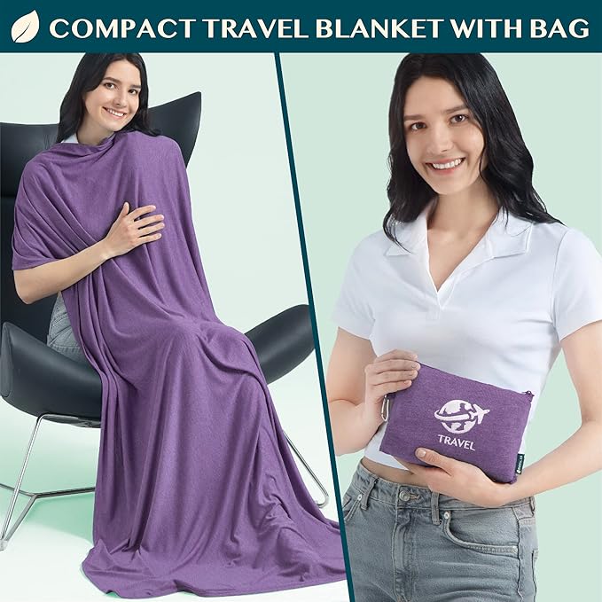 PAVILIA Travel Blanket Compact, Airplane Packable Bag, Soft Fleece Portable - Image 2