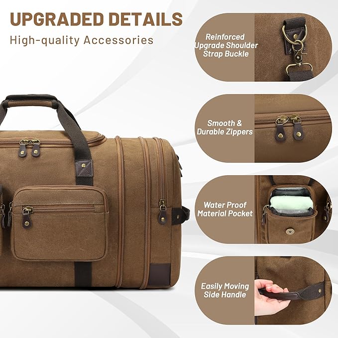 Travel Duffle Bag for Men, Heavy Duty Canvas Duffle Bag, Carryon Bags for - Image 3