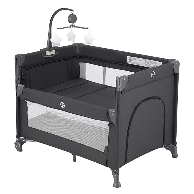 2-in-1 Pack and Play with Mattress, Baby Bassinet Bedside Sleeper, Bedside by QUTANIX