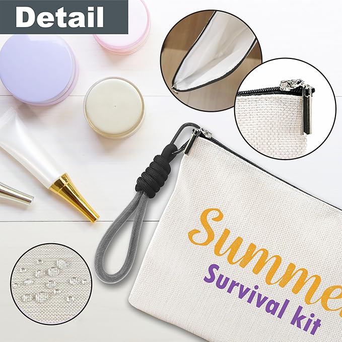 Funny Make Up Bag For Woman, Cosmetic Bag With Hand Strap- Retro Summer Survival Kit - Lined Toiletry Bag - Travel Pouch, Girl Organizer With Zipper, Women Essentials & Accessories - B06