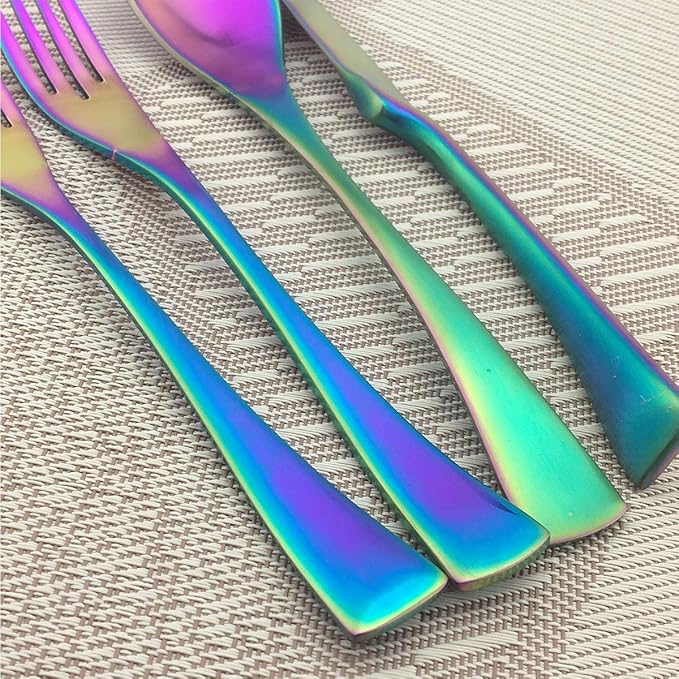 Rainbow Silverware Set, 24-Piece Stainless Steel Flatware Set Service - Image 5