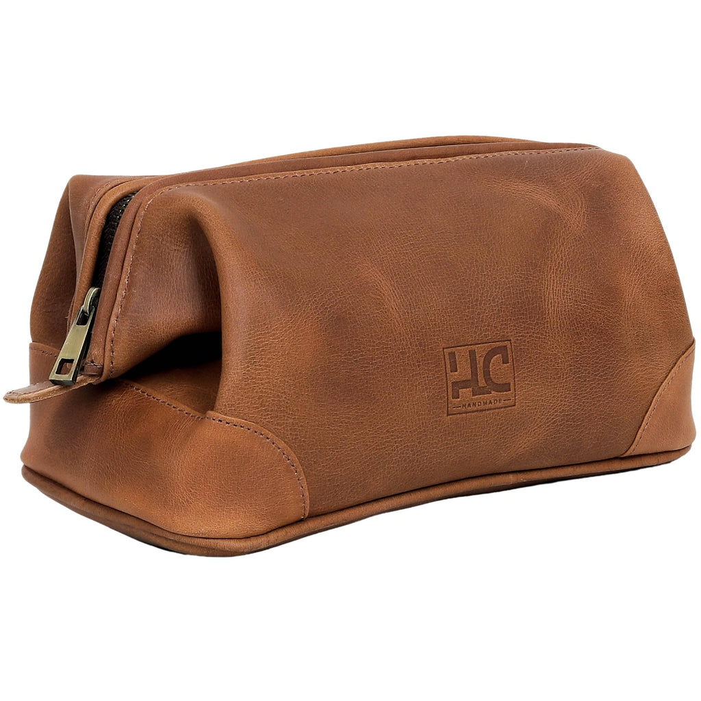 Leather Toiletry Bag for Men Best Gift Premium Genuine Leather Dopp Kit Shaving Kit Organizer Travel Kit Pouch Bag for Men Large Size (Tan)