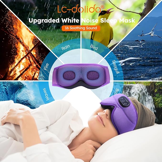 LC-dolida White Noise Sleep Mask, 3D Sleep Headphones - Image 2