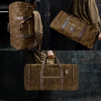 60L Travel Bags for Men, Nomad Washed Canvas Duffle Bag Vintage Genuine Leather - Image 2