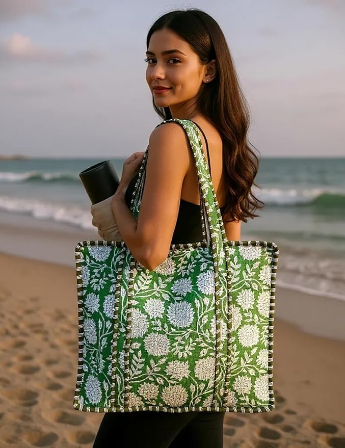Cotton Quilted Tote Bag for Women – Large Beach & Travel Tote - Image 6