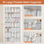 FENTEC 35 Large Pockets Over The Door Shoe Organizer, Mesh Hanging Shoe - Image 6
