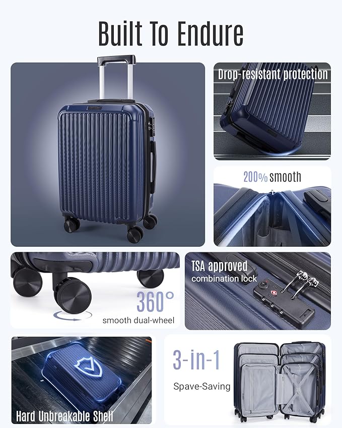 LIGHT FLIGHT Luggage Sets, Durable Hard Shell 3 Piece Set Suitcase - Image 3