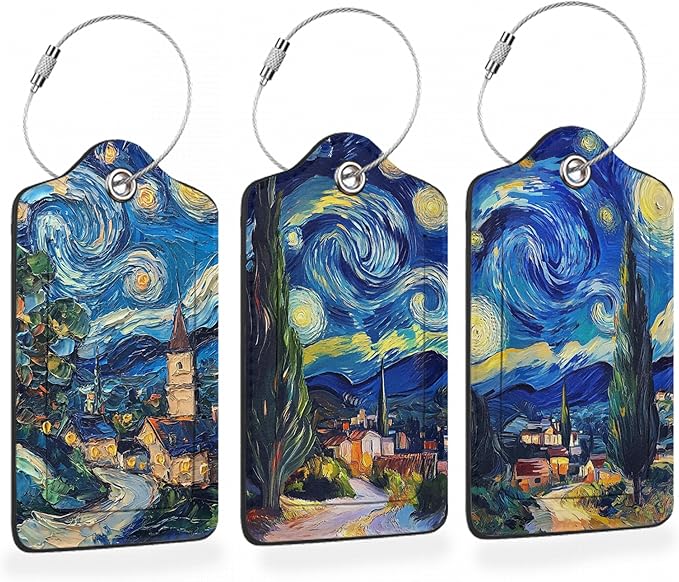 Starry Night Swirl 3 Pack PU Leahter Luggage Tag by Losthll