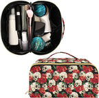 Makeup Organizer Bag, Skull and Flower Travel Makeup Bags Makeup Vanity Case Large Capacity Rhombus Cosmetic Toiletry Bag for Girl Women Ladies