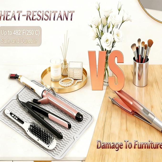 2 Pack Heat Mat for Curling Iron, Oversize Silicone Resistant Portable Travel Cover for Curling Irons, Flat Irons & Hot Styling Wands, Durable & Easy to Clean Mat for Home & Salon Use