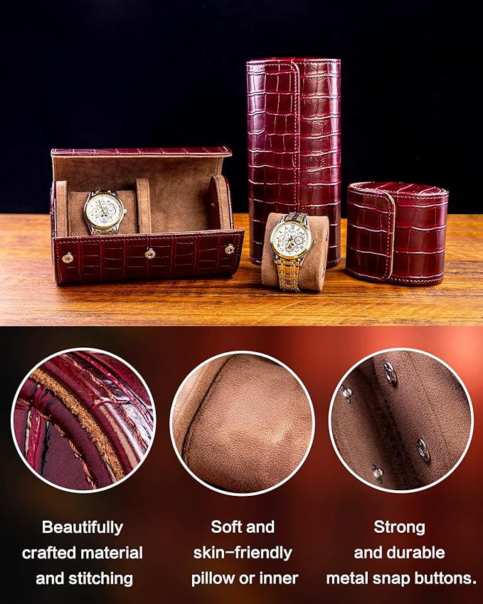 MR.OKAY 2 Watch Travel Case- Classic Leather Watch Case - Image 4