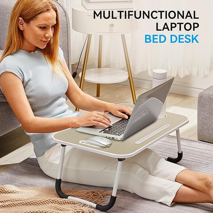 BUYIFY Folding Lap Desk, 23 Inch Portable Wood Brown Laptop Bed Desk Lap Desk - Image 6