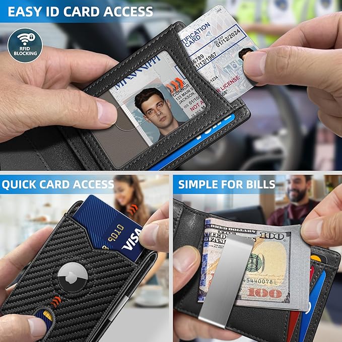 Airtag Wallet for Men, with Money Clip 11 Cards Slim Front Pocket Leather RFID - Image 5