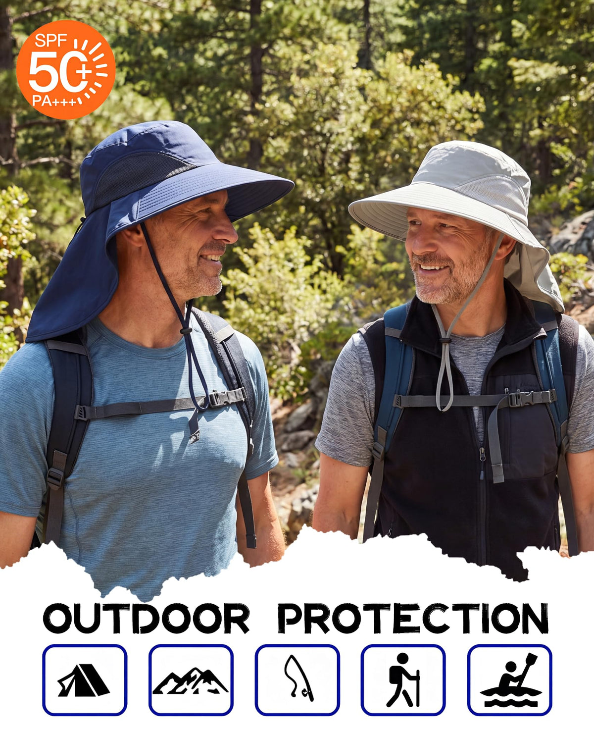 UPF50+ Mens Sun Hat Wide Brim Mesh Fishing Hat with Neck Flap UV Protection Hat for Gardening Golf Navy Blue (Large-X-Large / Navy Blue)
