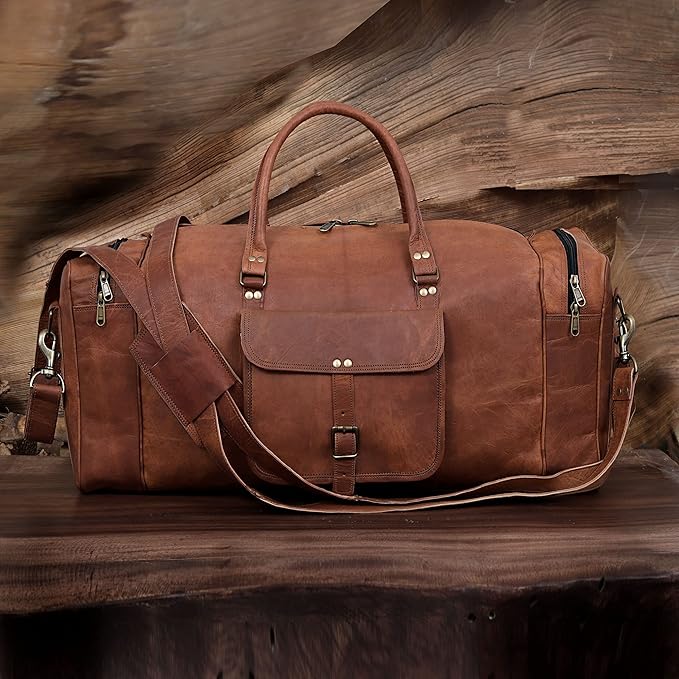 KK's Vintage Leather Duffel Bag, Handcrafted, Stylish & Durable, Genuine - Image 7