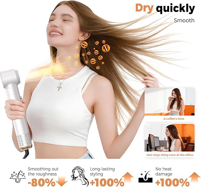 5 in 1 Hair Dryer Brush Set,Professional Negative Ionic Hot Air Styler, Air Curling Wrap Styler,Detachable Blow Dryer Brush With Auto Wrap Curlers,Hair Styling Tools For Straight/Curl/Drying/Smoothing