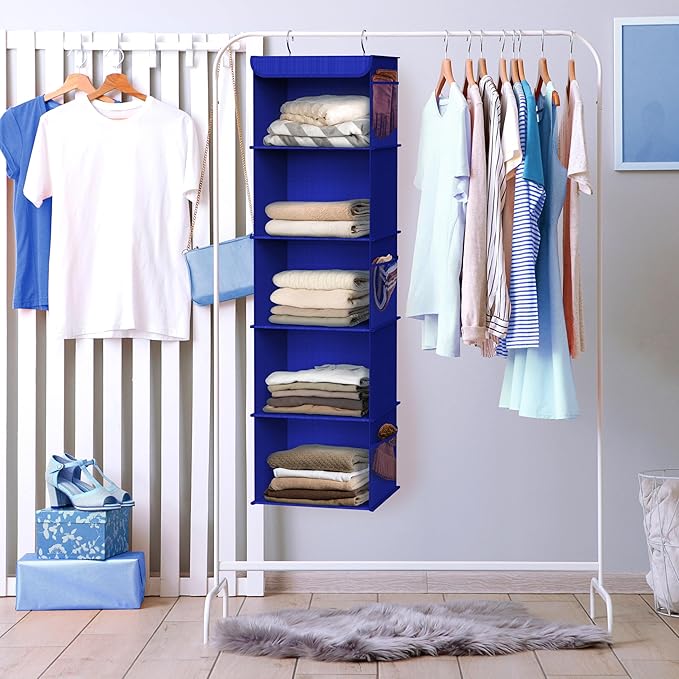 Simple Houseware 5 Shelf Hanging Closet Organizer, Dark Blue - Image 5