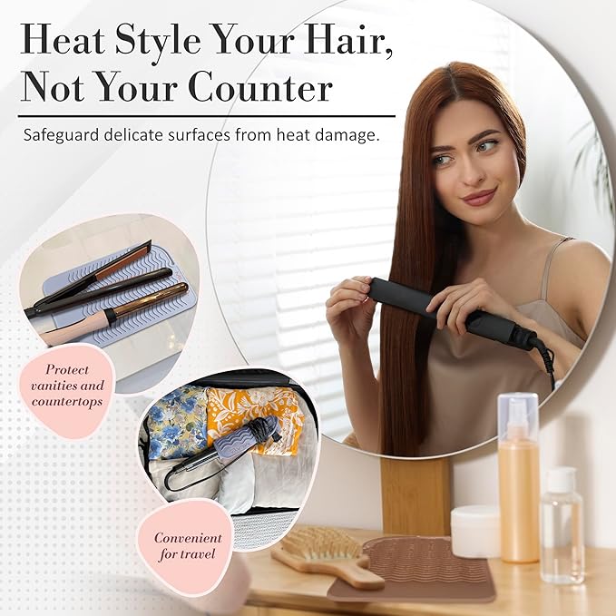 Vanity Accessories - Heat Resistant Mat – Silicone Flat Iron & Curling Iron Holder, Non-Slip Vanity Mat & Hot Tool Mat for Home, Salon, or Travel Use