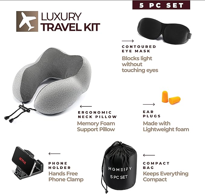 Airplane Neck Pillow Includes Travel Pillow + Airplane Phone Holder Mount + Eye - Image 2