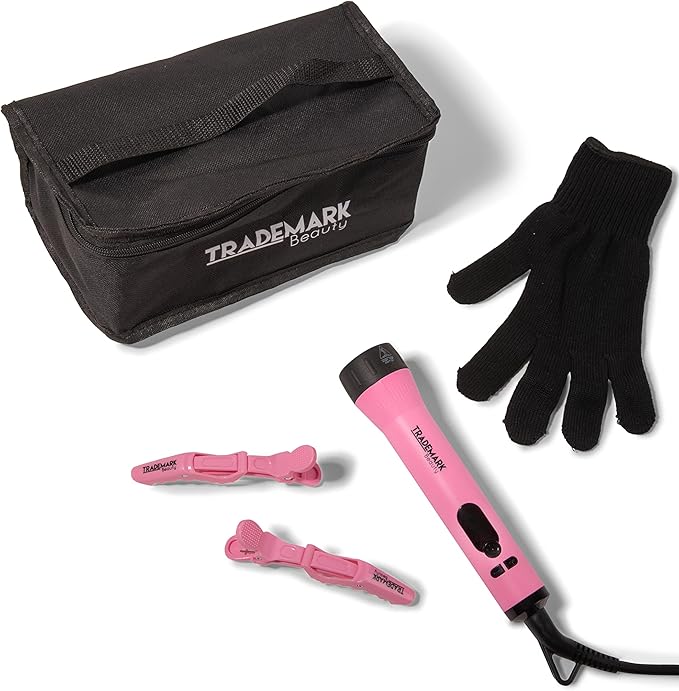 Trademark Beauty Interchangeable Iron Styling Kit - 3 in 1 Curling Iron, Hair Waver, and Curling Wand, Hair Styling Tool, 1.25 Inch Barrels, Mood - Pink/Black