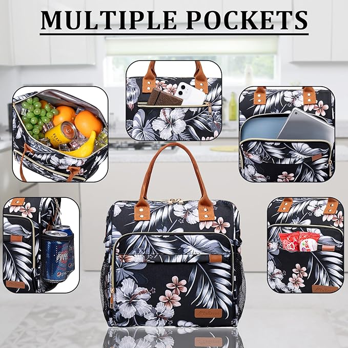 Hibiscus Lunch Box for Women Adult Insulated Lunch Bag Ladies Lunch Tote Bag - Image 2