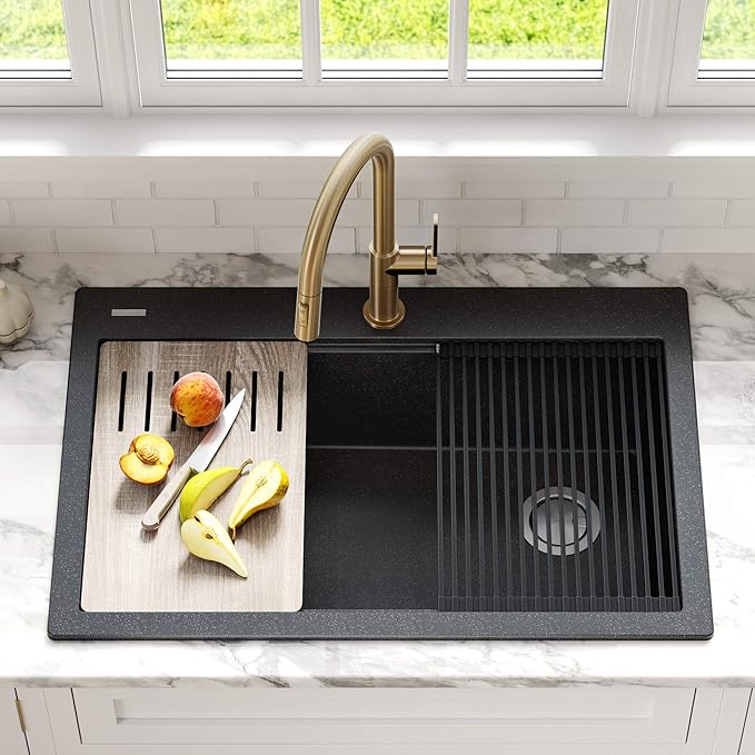 KRAUS Bellucci Workstation 33" Single Bowl Granite Kitchen Sink in Metallic - Image 2