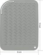 12" X 9" Large Heat Resistant Silicone Mat for Hair Styling Tools, Curling Iron Mat, Flat Iron Holder, Hair Straightener Pad, Makeup Mat, Hot Tools Mat for Travel Vanity Salon - Gray