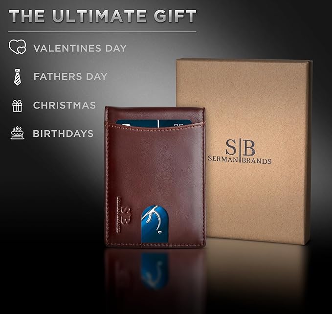 SERMAN BRANDS RFID Blocking Slim Bifold Genuine Leather Minimalist Front Pocket - Image 7