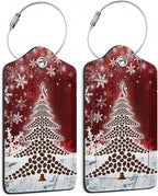 Christmas 2 Pack Luggage Tag for Suitcases Tree Snowflake Red PU Leather Bag by SKYDAWNY