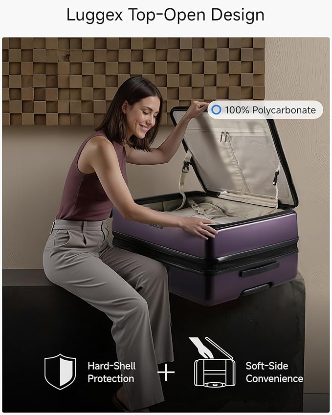 LUGGEX Checked Suitcase with Spinner Wheels, FLO5 Expandable Polycarbonate Hard - Image 2